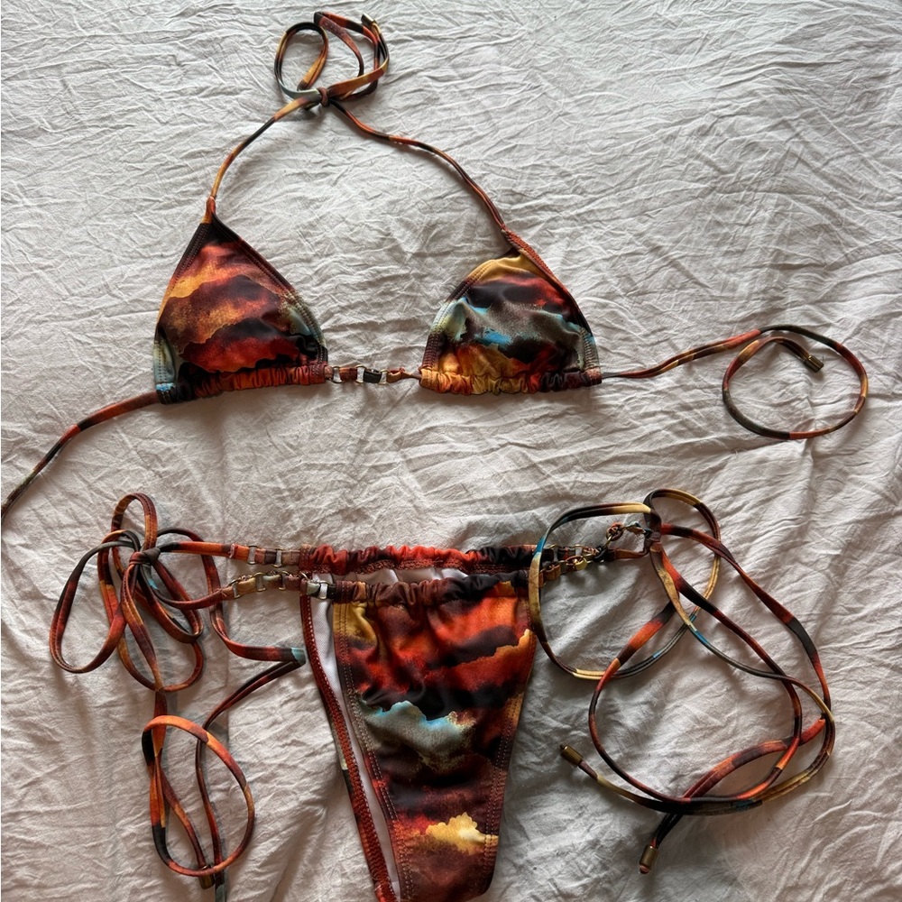 Tie-Dye Sunset Triangle String Bikini - image 3